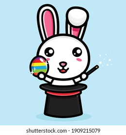 cute bunny with decorative eggs happy easter day