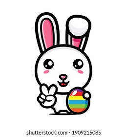 cute bunny with decorative eggs happy easter day