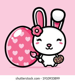 cute bunny with decorative eggs happy easter day