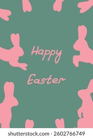 Cute bunny in decorative frame and happy easter inscription. Traditional easter bunny. Easter. Holiday decor. Design element for your easter card. Vector illustration