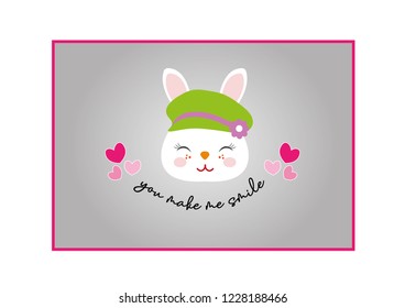 Cute bunny design with decorative handwritten "you make me smile" text