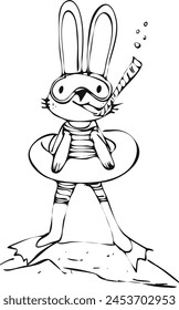 Cute bunny in diving outfit