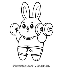 Cute bunny doing gym exercise, for coloring