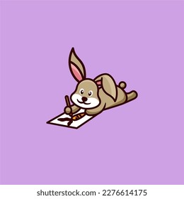 cute bunny is drawing a carrot