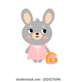 Cute bunny in a dress with a backpack