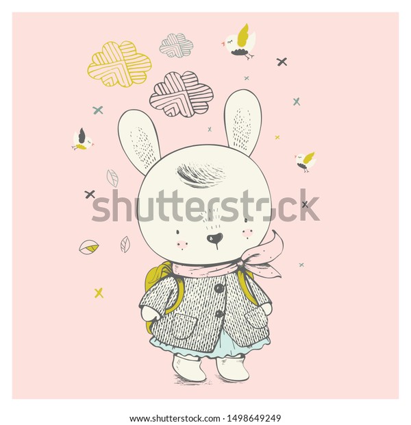 cutebaby bunny wearing a backpack