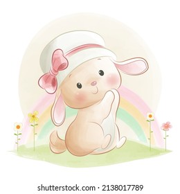 Cute bunny earing hat cartoon illustration