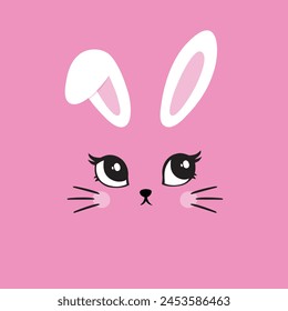 Cute bunny ears, face mask, rabbit portrait, hare faces. Cute white rabbit. Rabbit animal icon isolated on background. For Moon Festival, Chinese Lunar Year of the Rabbit, Easter decor. Wild animals