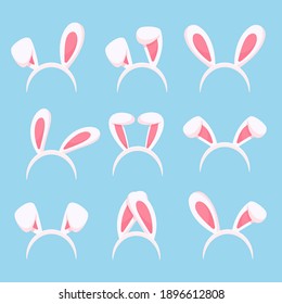 Cute bunny ears headband in various shapes Easter bunny costume accessories Vector isolated from background