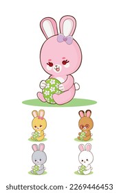 cute bunny easter in 5 different color