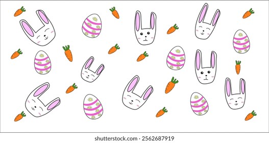 cute bunny easter egg and carrot. happy easter. vector ilustrasion. seamless pattern 