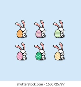 Cute bunny with easter egg cartoon icon, vector illustration