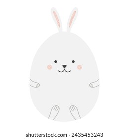 Cute bunny Easter egg cartoon character illustration. Hand drawn flat style design, isolated vector. Easter holiday clip art, seasonal card, banner, poster, element