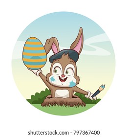 Cute bunny with easter egg cartoon