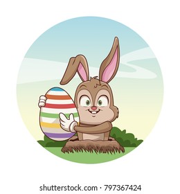 Cute bunny with easter egg cartoon
