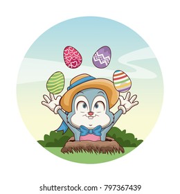 Cute bunny with easter egg cartoon