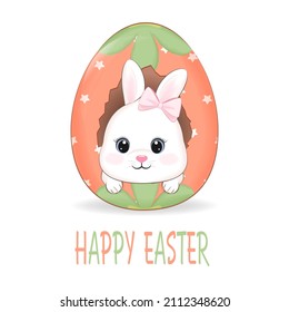 Conejo lindo en huevo y flor de Pascua, concepto de Día de Pascua