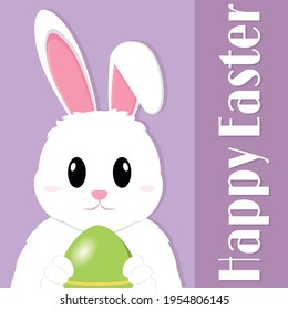 Cute bunny with an easter egg. Happy easter poster - Vector illustration