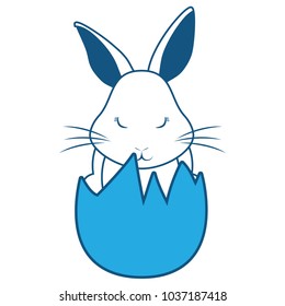 cute bunny in easter egg icon over white background, blue shading design. vector illustration
