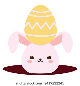 Cute bunny and Easter egg on white background