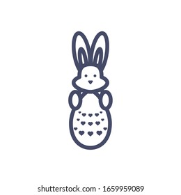 cute bunny with easter egg over white background, line style, vector illustration