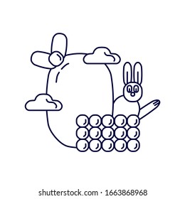 Cute Bunny and  Easter Egg vector Illustration. Doodle design