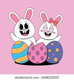 Cute bunny with easter eggs cartoon