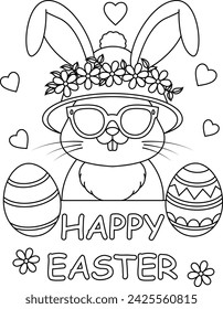 Cute bunny with easter eggs coloring page fos kids