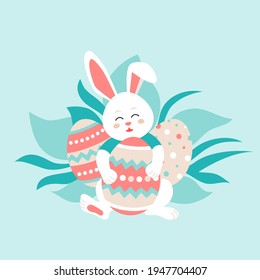 Hermoso lindo con huevos de Pascua. Feliz Pascua. Fondo vectorial con colorido huevo de Pascua y conejo de Pascua. Ilustración para diseño de vacaciones, afiche, impresiones, banner