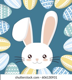 cute bunny and easter eggs. happy easter concept. colorful design. vector illustration