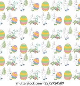 Cute bunny with easter theme. Funny fantasy cartoon character. It’s for kids fashion artworks, children books, birthday invitations, greeting cards, posters. Vector file. 