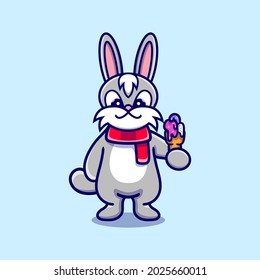 cute bunny eating ice cream illustration
