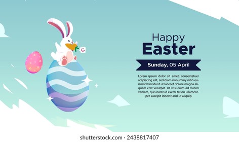 cute bunny with egg banner template design. vector illustration