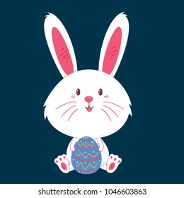 Cute bunny with egg. Holiday Easter design. Vector illustration