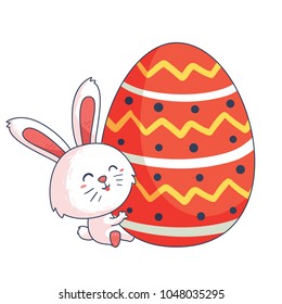Cute bunny with egg. Holiday Easter design. Vector illustration