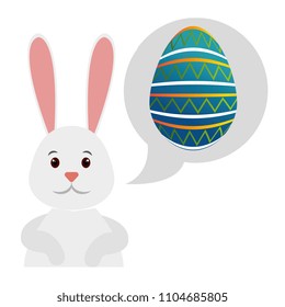 cute bunny with egg pain in speech bubble