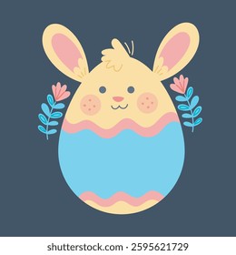 cute bunny with egg shape body in isolated flat design