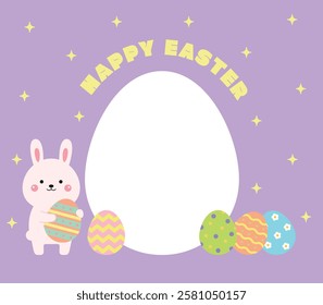 Cute bunny and egg shaped frame for Christian Easter. Eggs with various patterns painted on them are exchanged to celebrate the resurrection and bless the other person.