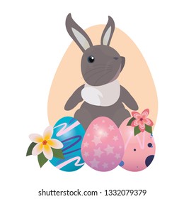 cute bunny and eggs painting easter