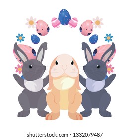 cute bunny and eggs painting easter