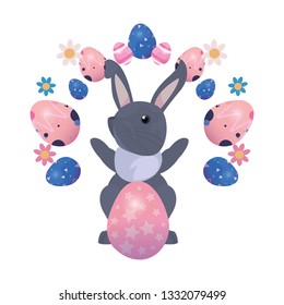 cute bunny and eggs painting easter