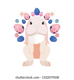 cute bunny and eggs painting easter