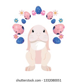 cute bunny and eggs painting easter