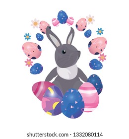 cute bunny and eggs painting easter