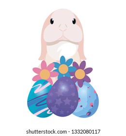 cute bunny and eggs painting easter