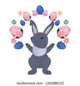 cute bunny and eggs painting easter