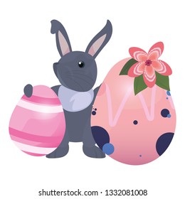cute bunny and eggs painting easter