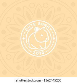 cute bunny emblem with small circle cut shape for bunny object and big circle shape no cut this emblem with pattern background light orange cutest one