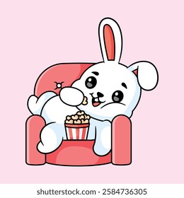 Cute Bunny Enjoying Popcorn in a Chair