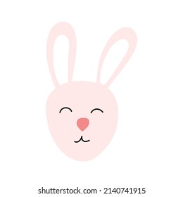 Cute bunny face in cartoon flat style isolated on white background. Easter rabbit character for print, kids design. Vector illustration of sweet animal snout